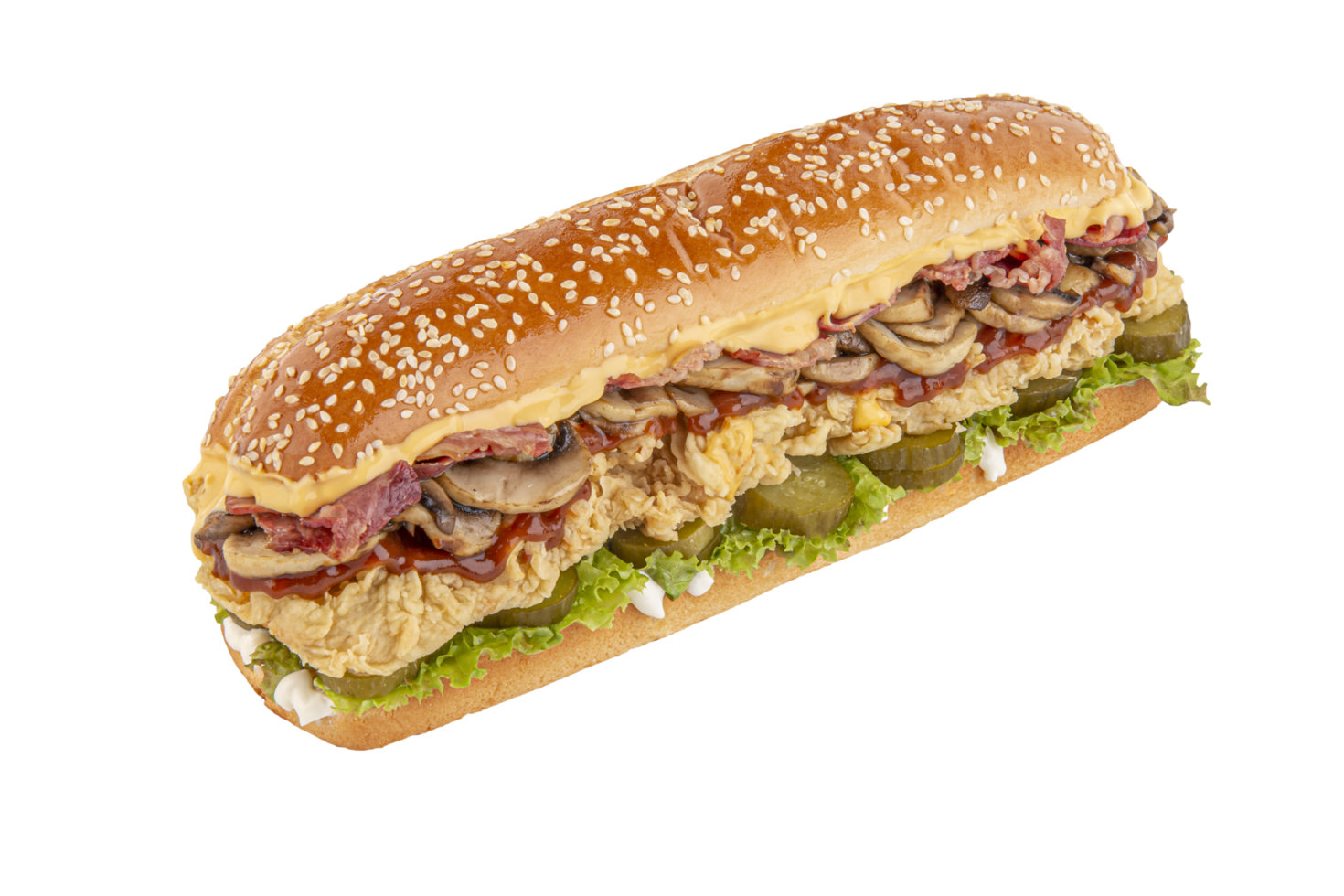 Crispy Chicken with mushroom and salami sandwich png