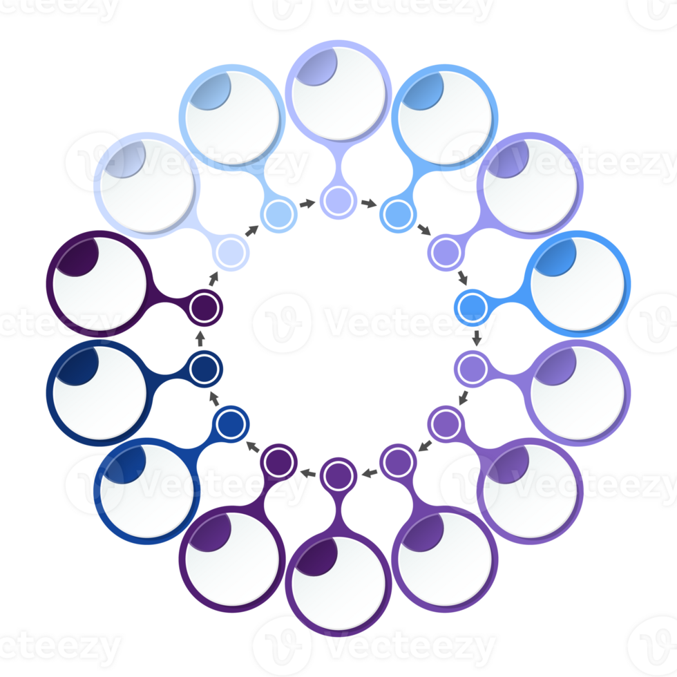 Blue tone circle infographic with 14 steps, process or options. Presentation slide template. png