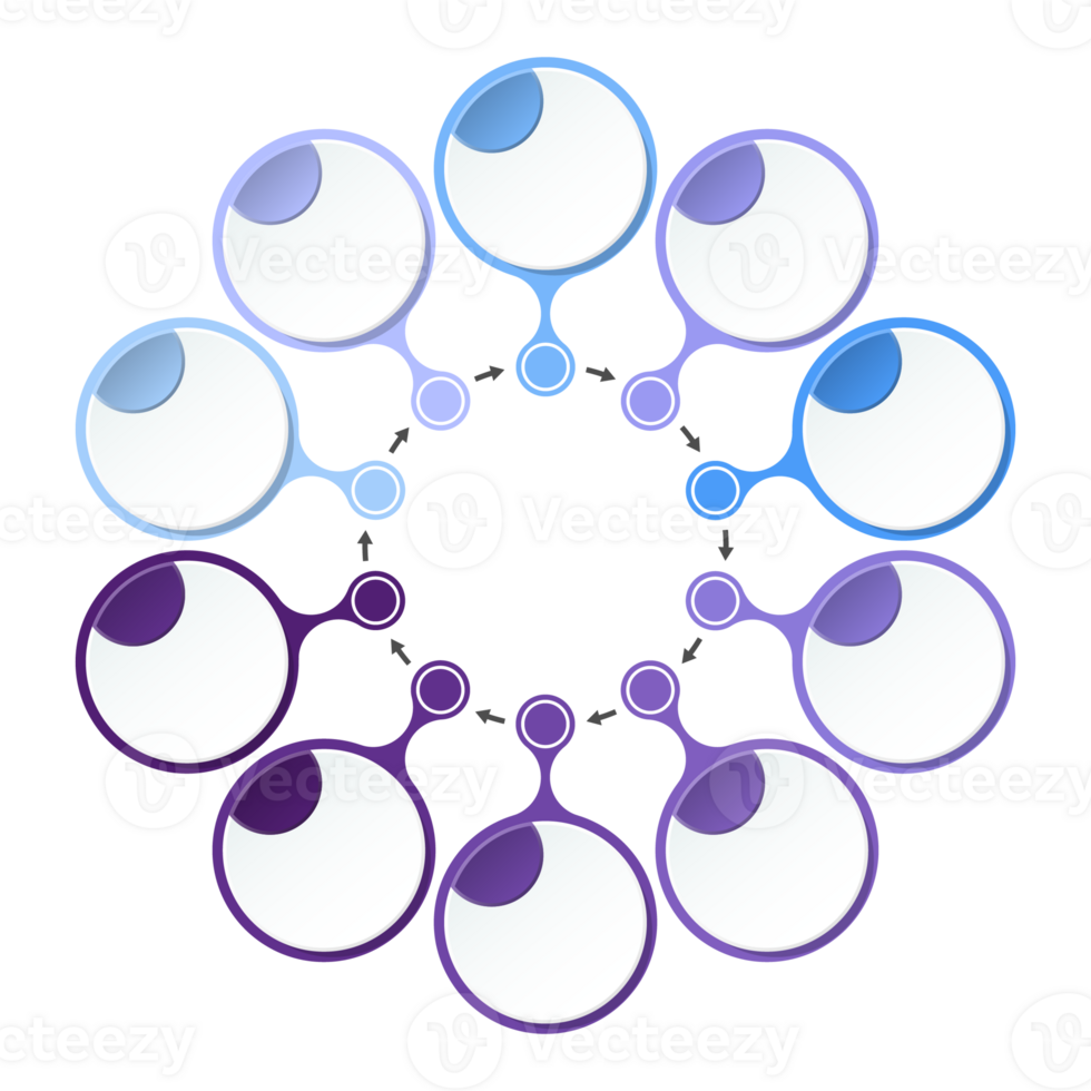 Blue tone circle infographic with 10 steps, process or options. Presentation slide template. Infographic layout design. png