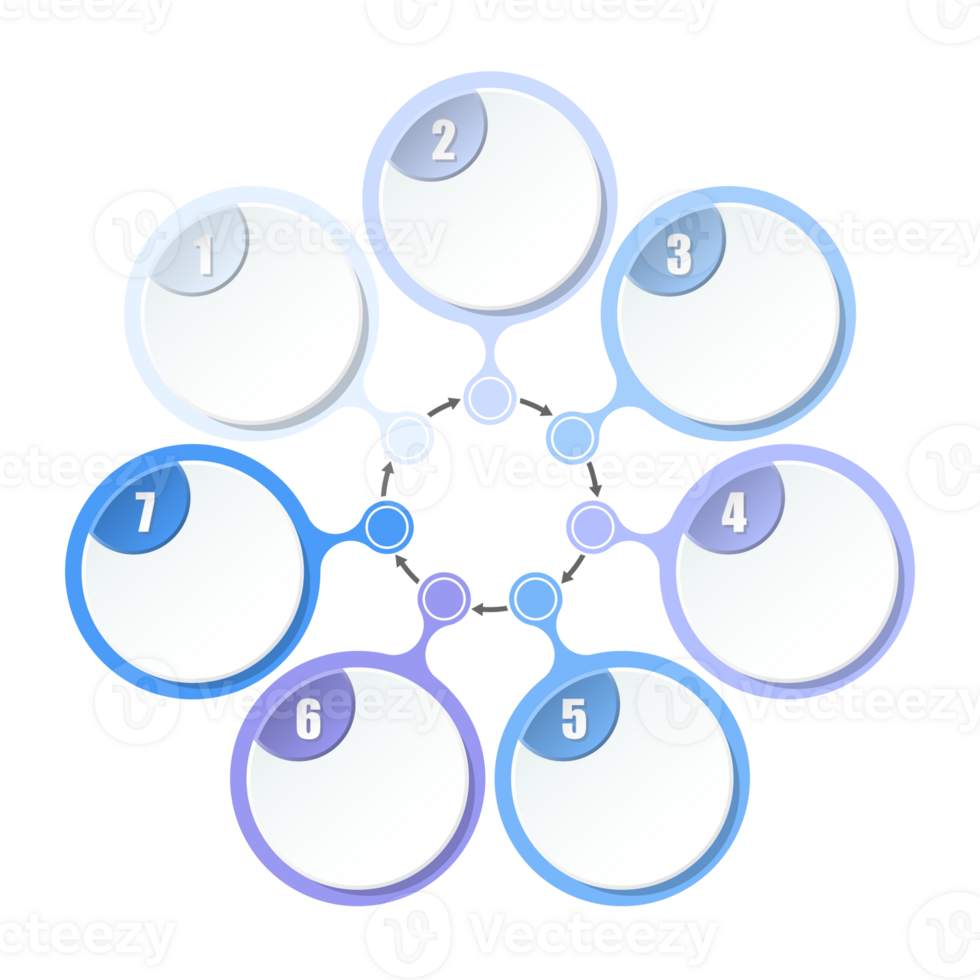 Blue tone circle infographic with 7 steps, process or options. Presentation slide template. infographic layout design. png