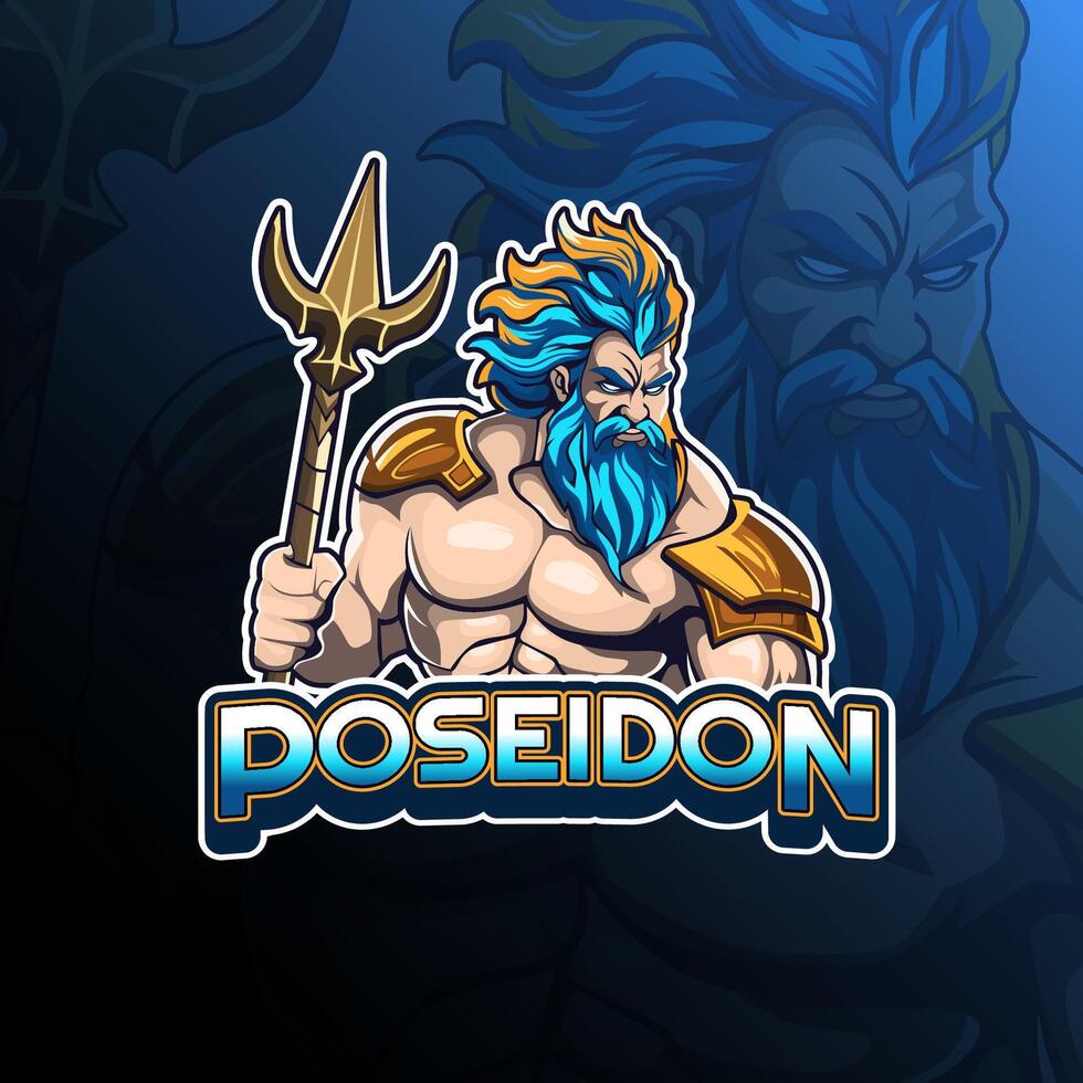 Poseidon mascot logo design for badge, emblem, esport and t-shirt printing vector