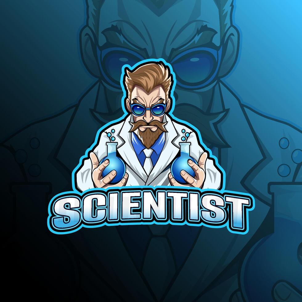 Scientist mascot logo design for badge, emblem, esport and t-shirt printing vector