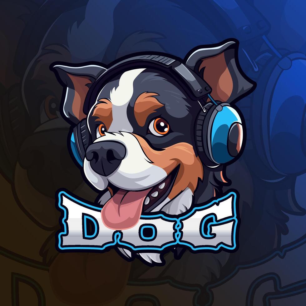 perro con auricular mascota logo diseño para insignia, emblema, deporte y camiseta impresión vector