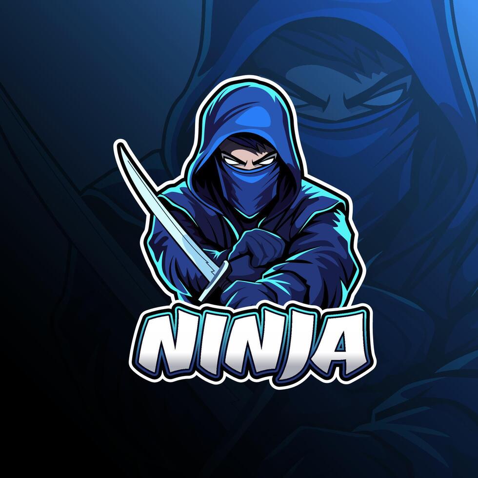 ninja con espada mascota logo diseño para insignia, emblema, deporte y camiseta impresión vector