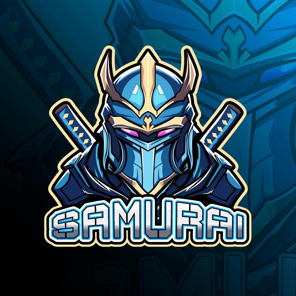 samurai con katana espada mascota logo diseño para insignia, emblema, deporte y camiseta impresión vector