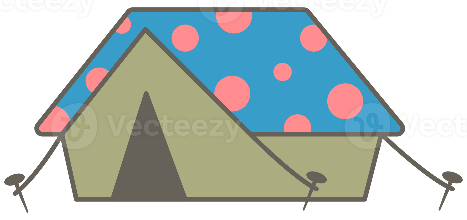 Cute hand drawn kawaii summer camping picnic set tent png