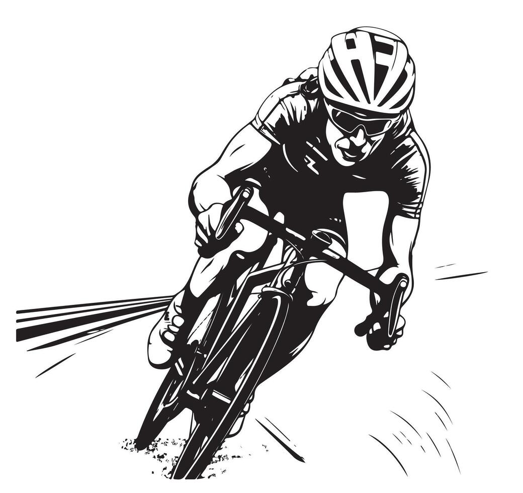Cycling race stylized symbol, outlined cyclist silhouette vector