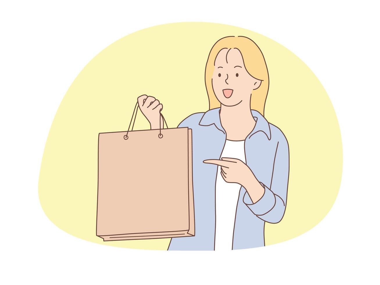 ilustración de un mujer utilizando un compras bolso vector