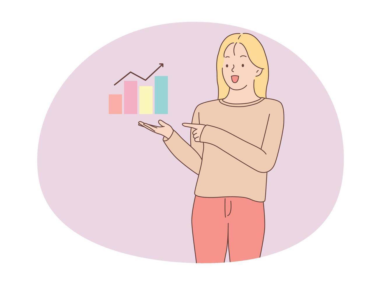 ilustración de un mujer haciendo un gráfico presentación vector