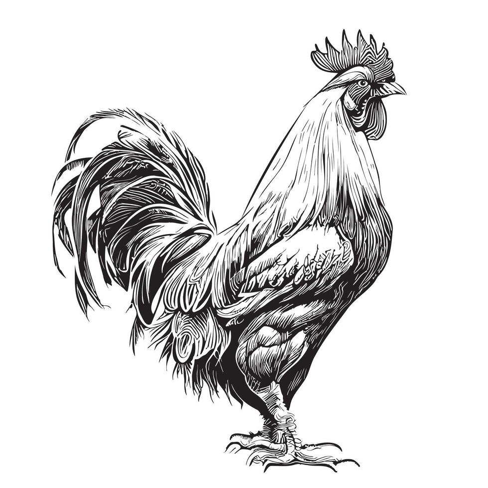 granja gallo mano dibujado bosquejo en garabatear estilo ilustración vector