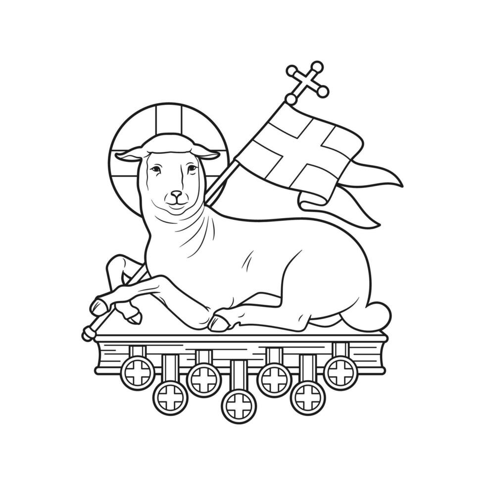 Lamb of God Agnus Dei on the Book with Seven Seals Illustration Outline Monochrome vector