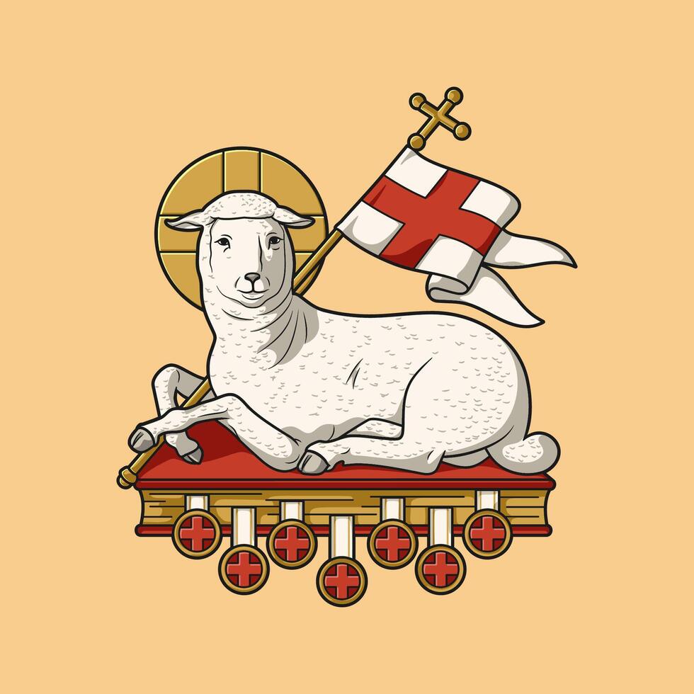 Lamb of God Agnus Dei on the Book with Seven Seals Colored Illustration vector