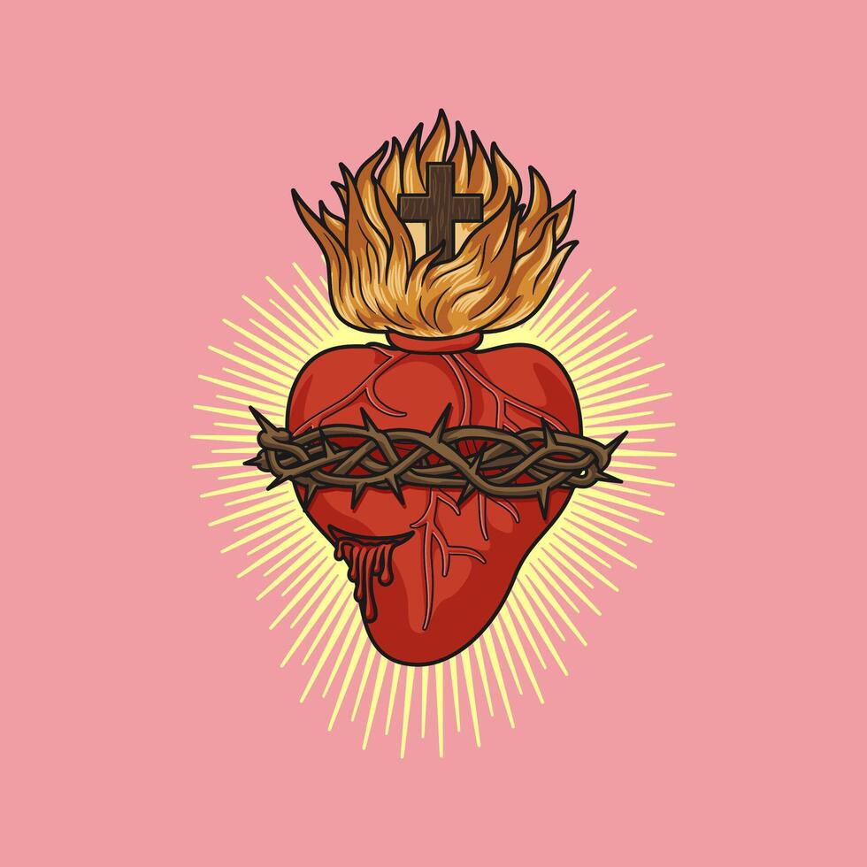 Sacred Heart of Jesus Christ Colored Illustration vector