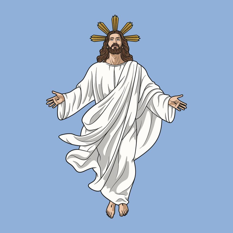 Jesus Christ ascending to Heaven in the Ascension of the Lord Colored Illustration vector