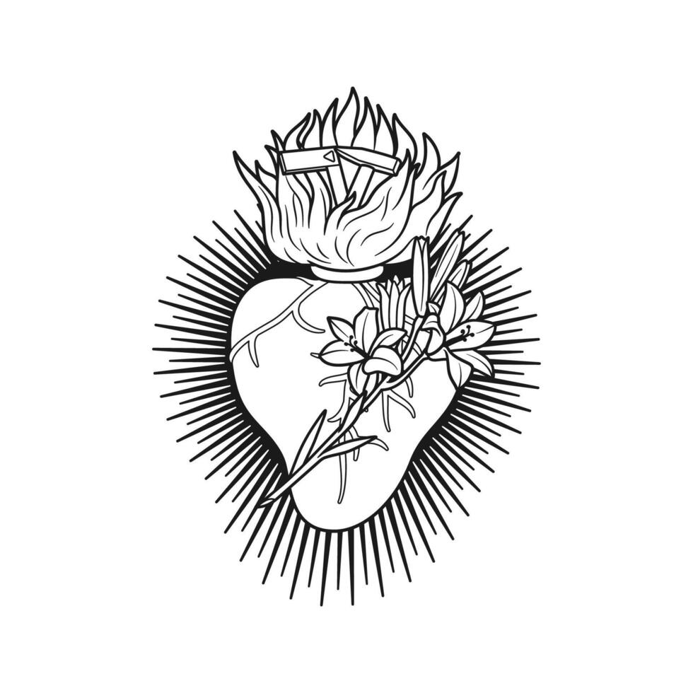 Most Chaste Heart of Saint Joseph Illustration Outline Monochrome vector
