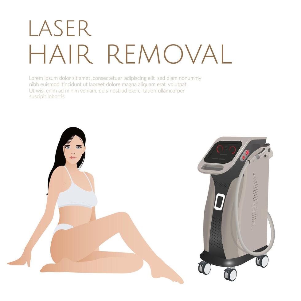 Hair removal procedure. Laser machine for hair removal and beauty treatments. Cosmetic laser machine vector