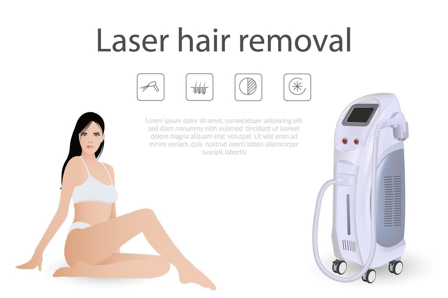 Hair removal procedure. Laser machine for hair removal and beauty treatments. Cosmetic laser machine vector