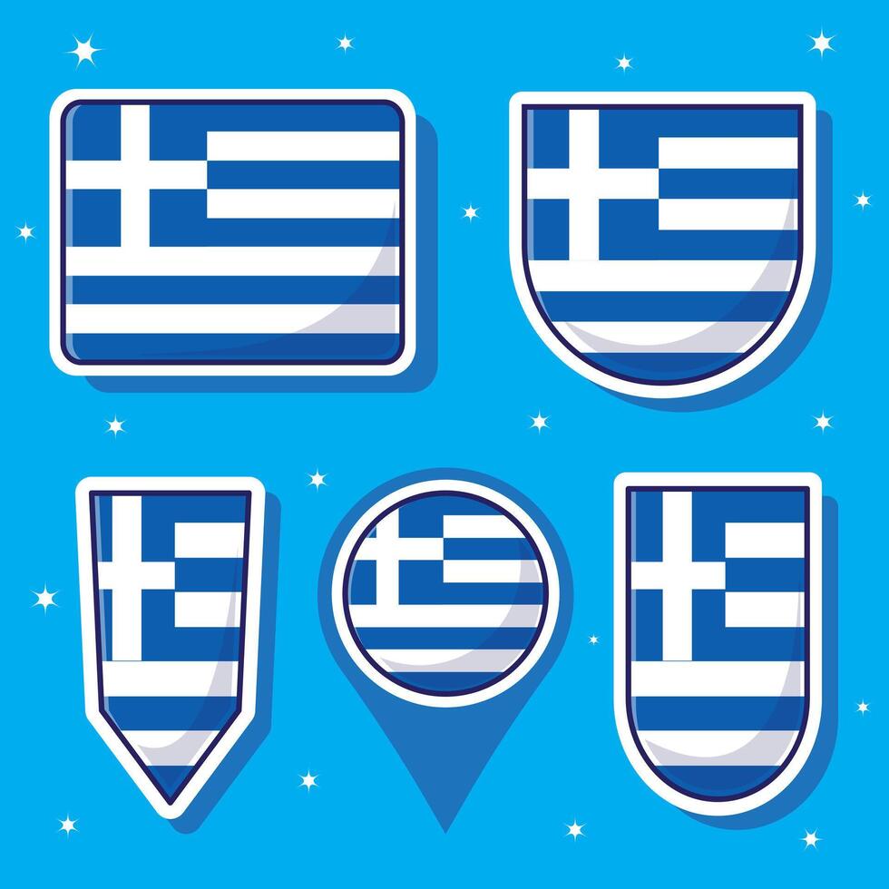 Flat cartoon illustration of Greece national flag with many shapes inside vector