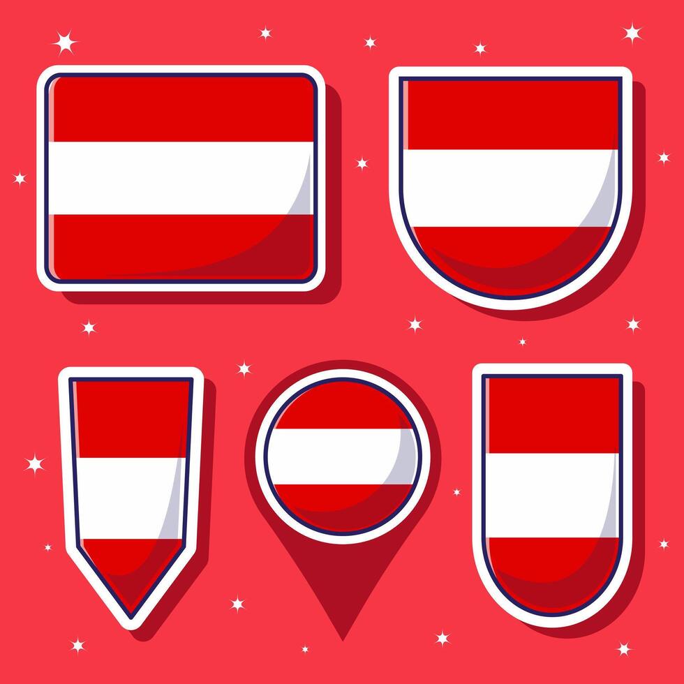 Flat cartoon illustration of Austria national flag with many shapes inside vector