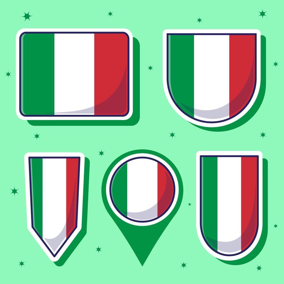 Flat cartoon illustration of Italy national flag with many shapes inside vector