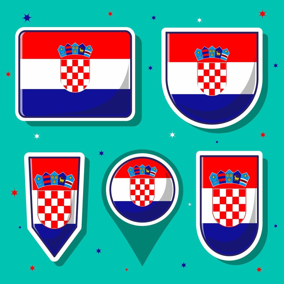 Flat cartoon illustration of Croatia national flag with many shapes inside vector
