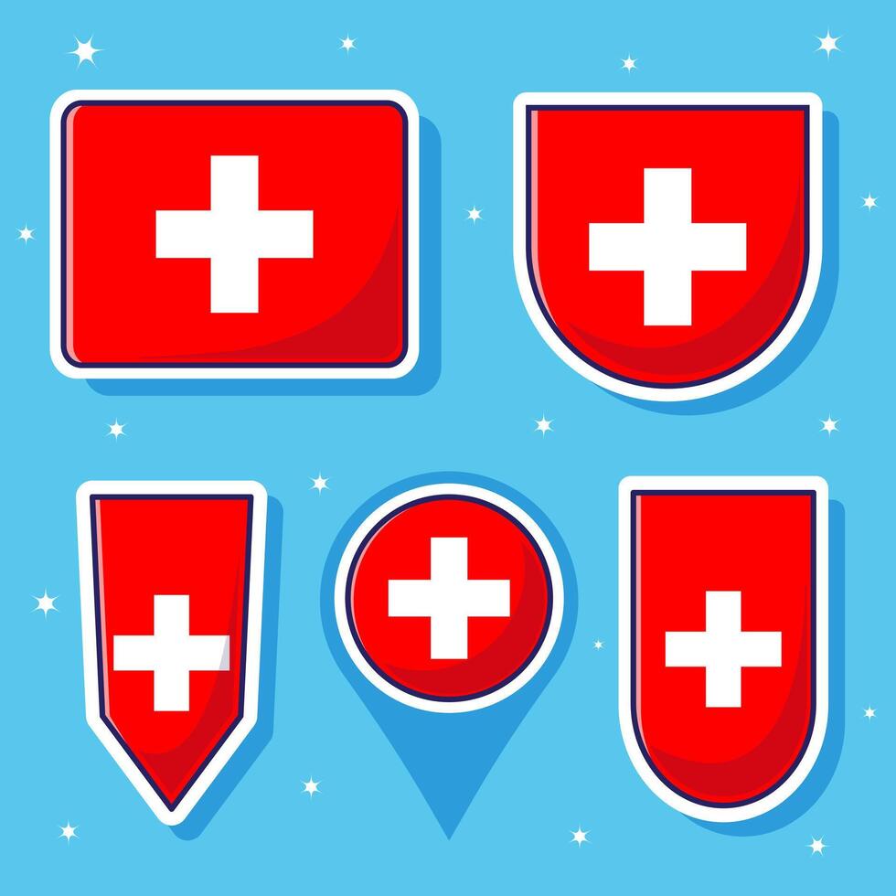 Flat cartoon illustration of Switzerland national flag with many shapes inside vector