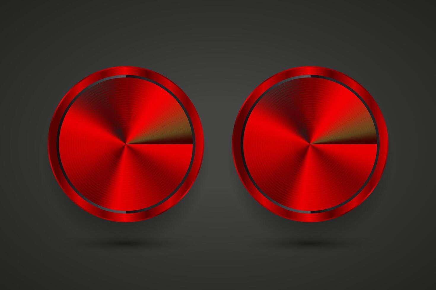 Set of two red Abstract circle buttons, red blank buttons template with metal texture-chrome, silver, steel, realistic metralic and light background vector