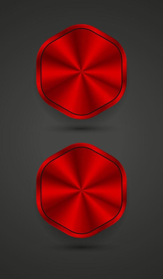 Red Hexagon shapes Red Abstract button, red blank button template with red metal texture-chrome, silver, steel, realistic metralic vector