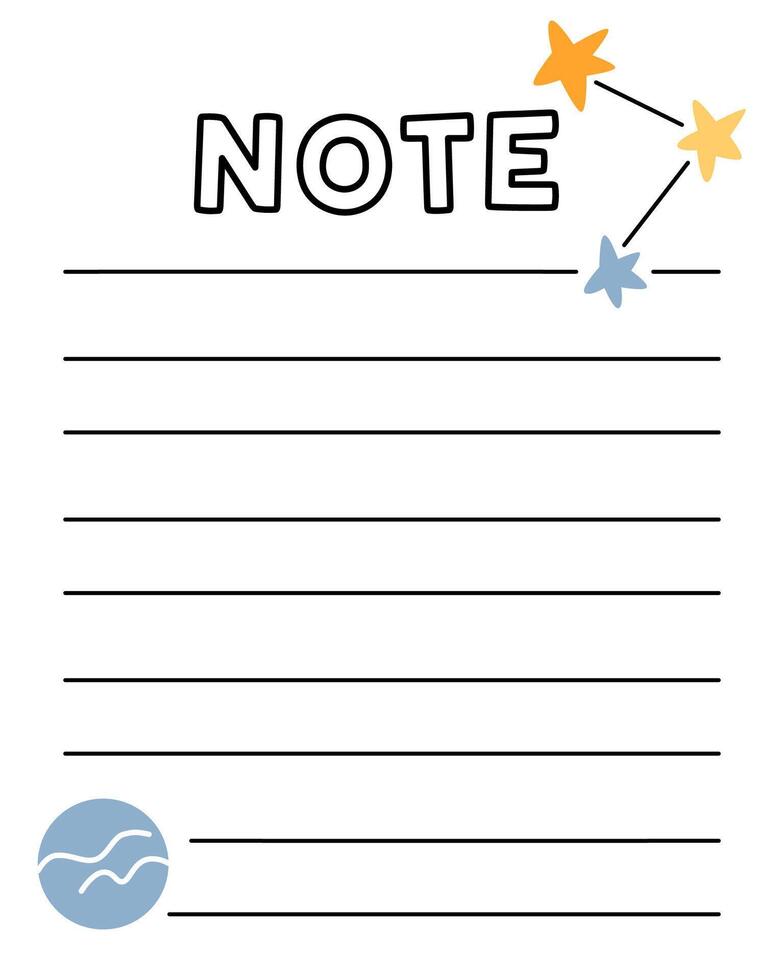 Notes list template. Organizer and Schedule with place for Notes. Good for Kids. vector