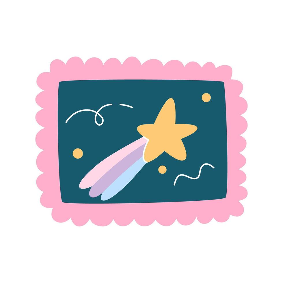 A postage stamp featuring a flying comet. Template for scrapbooking, wrapping, notebooks, diary. vector