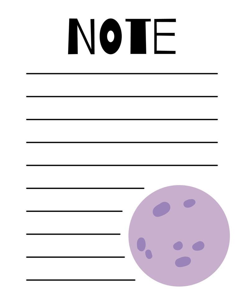 Notes list template. Organizer and Schedule with place for Notes. Good for Kids. vector