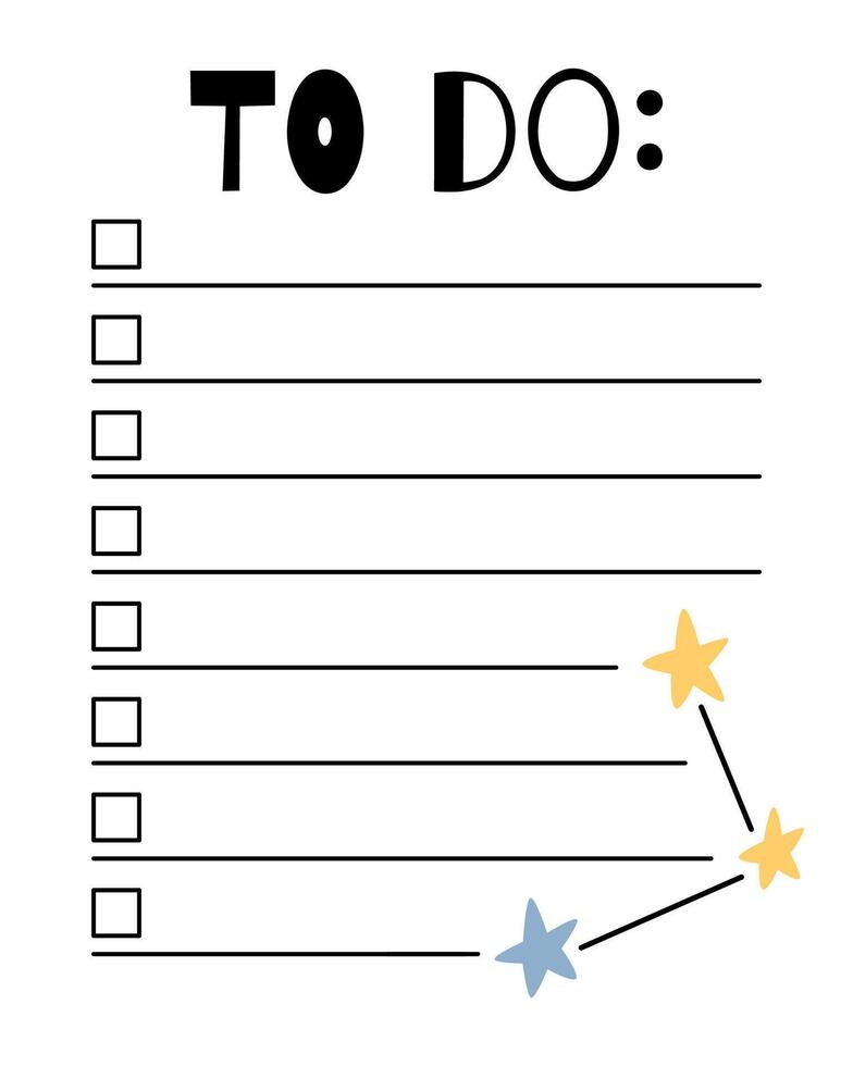 To do list template. Organizer and Schedule with place for Notes. Good for Kids. vector