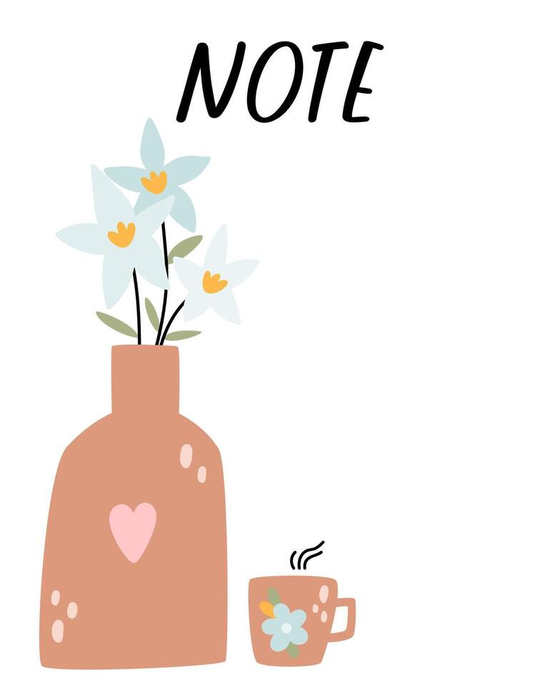 Spring notes list template. Organizer and Schedule with place for Notes. Good for Kids. vector