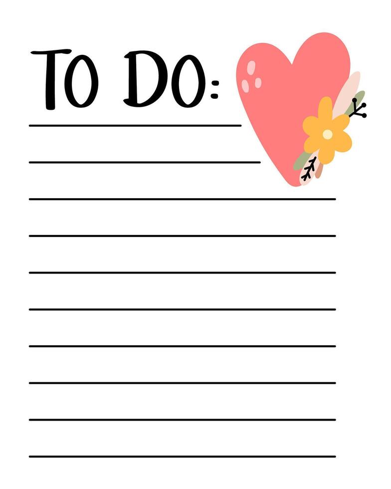 Spring to do list template. Organizer and Schedule with place for Notes. Good for Kids. vector