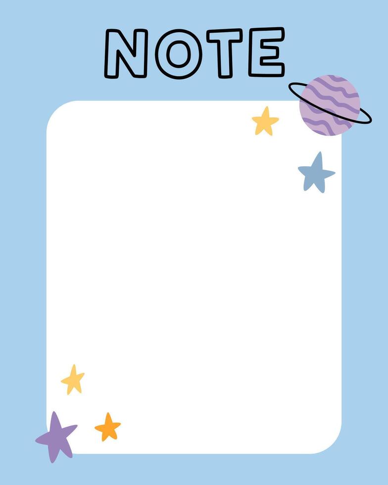 Notes list template. Organizer and Schedule with place for Notes. Good for Kids. vector