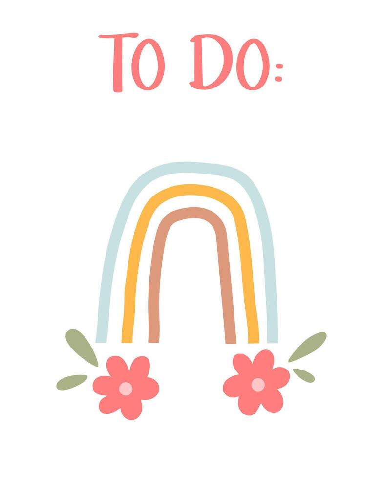 Spring to do list template. Organizer and Schedule with place for Notes. Good for Kids. vector