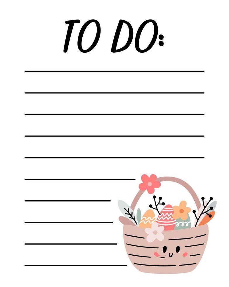 Easter to do list template. Organizer and Schedule with place for Notes. Good for Kids. vector