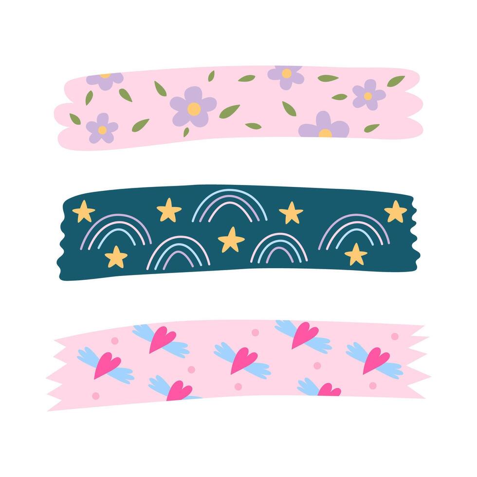 Set spring washi tape concept. Valentines day design. Flat cartoon illustration. vector