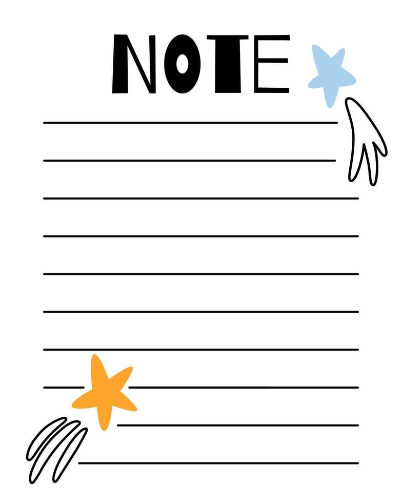 Notes list template. Organizer and Schedule with place for Notes. Good for Kids. vector