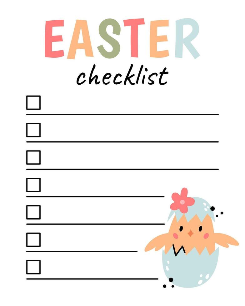 Easter checklist. Organizer and schedule with place for Notes. Planner template. vector
