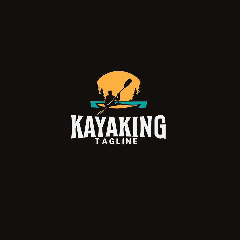 pedal de paleta de kayak, silueta del diseño del logotipo del kayakista de la corriente del río vector