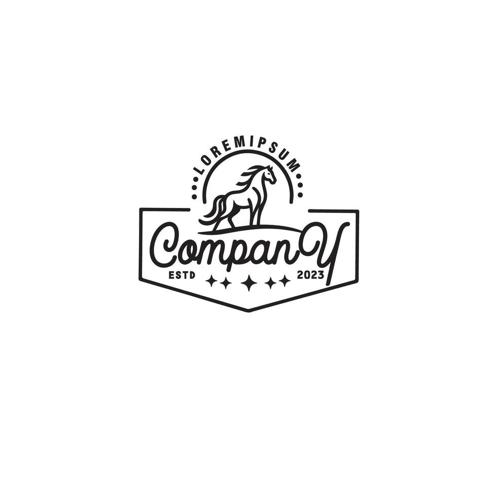 horse simple line art badge logo design template vector