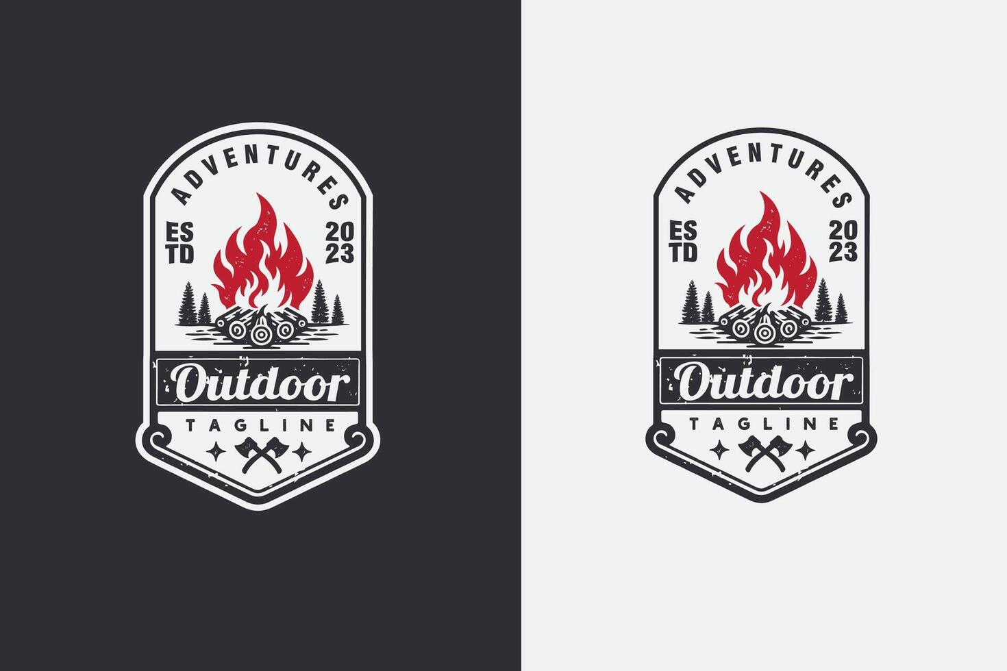 campfire firewood camping outdoor vintage badge logo design template illustration vector