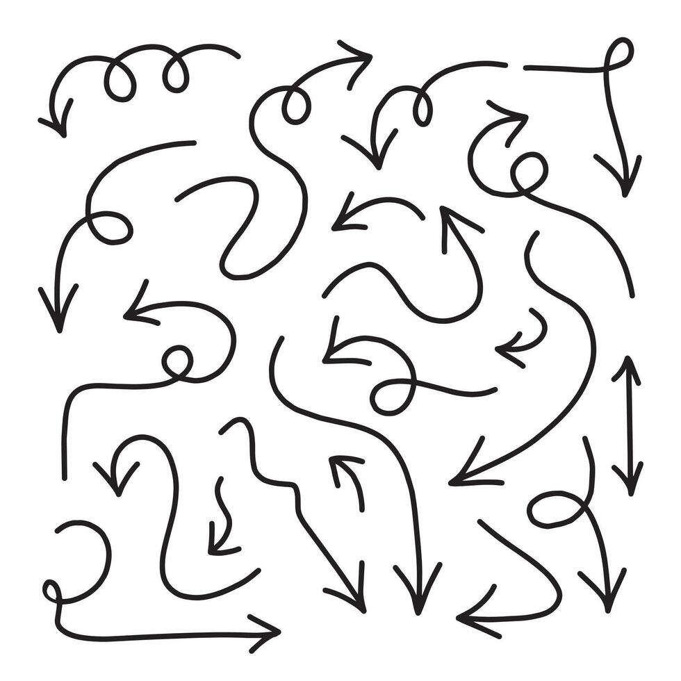 Set of curved arrows hand drawn. Sketch doodle style. illustration. vector