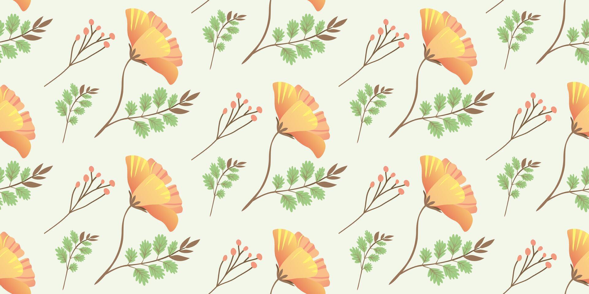 Summer pattern with poppies blooming summer flowers on a beige background. The cheerful floral design for background, digital paper, wallpaper, fabric. Seamless pattern. illustration. vector
