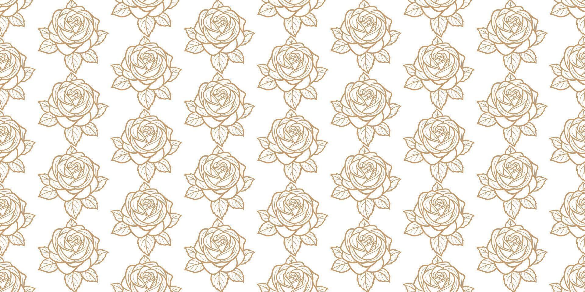 Seamless pattern with hand drawn gold roses on white background. Seamless pattern with flowers. illustration. vector