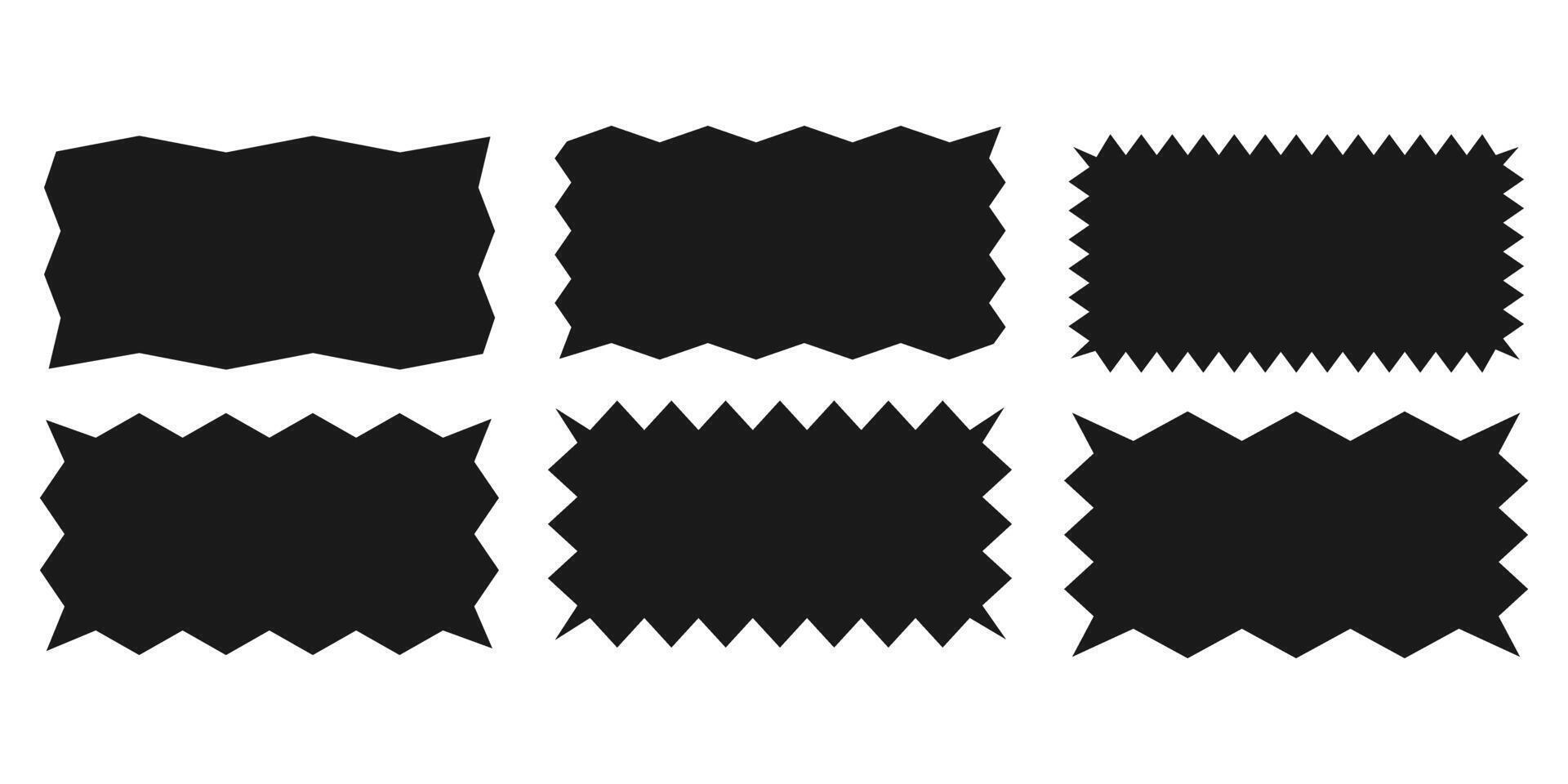 Zigzag rectangle.A set of uneven zigzag rectangular shapes. Black color. Isolated elements for design of text box, button, badge, banner, tag, sticker, badge. illustration. vector