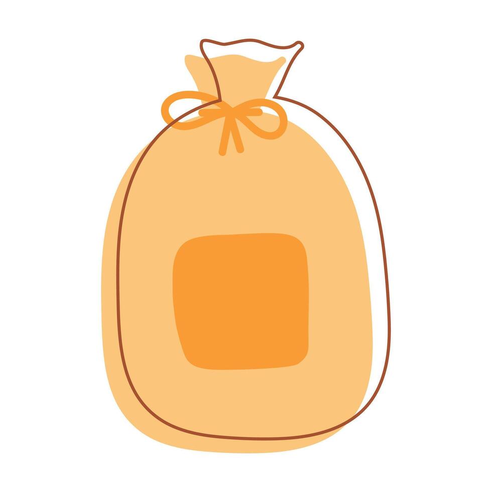 Canvas bag tied with rope in cartoon style. vector