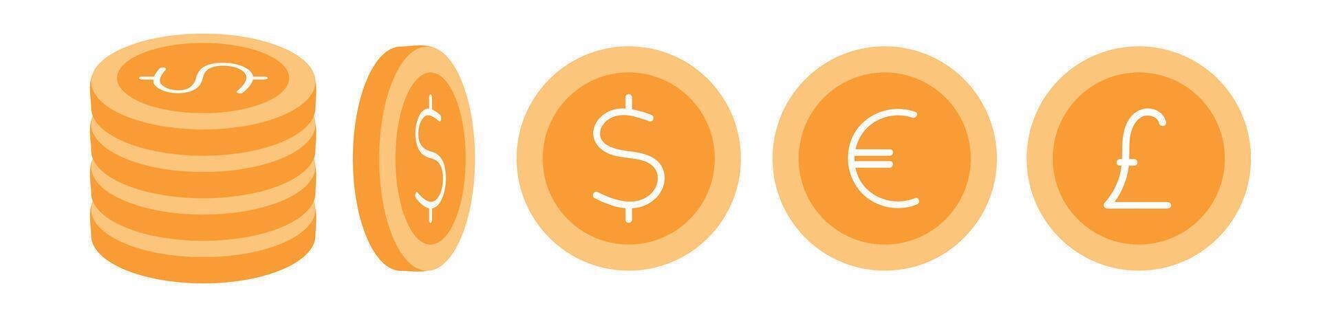 A stack of coins with the denominations of 1 and 2 displayed prominently. vector