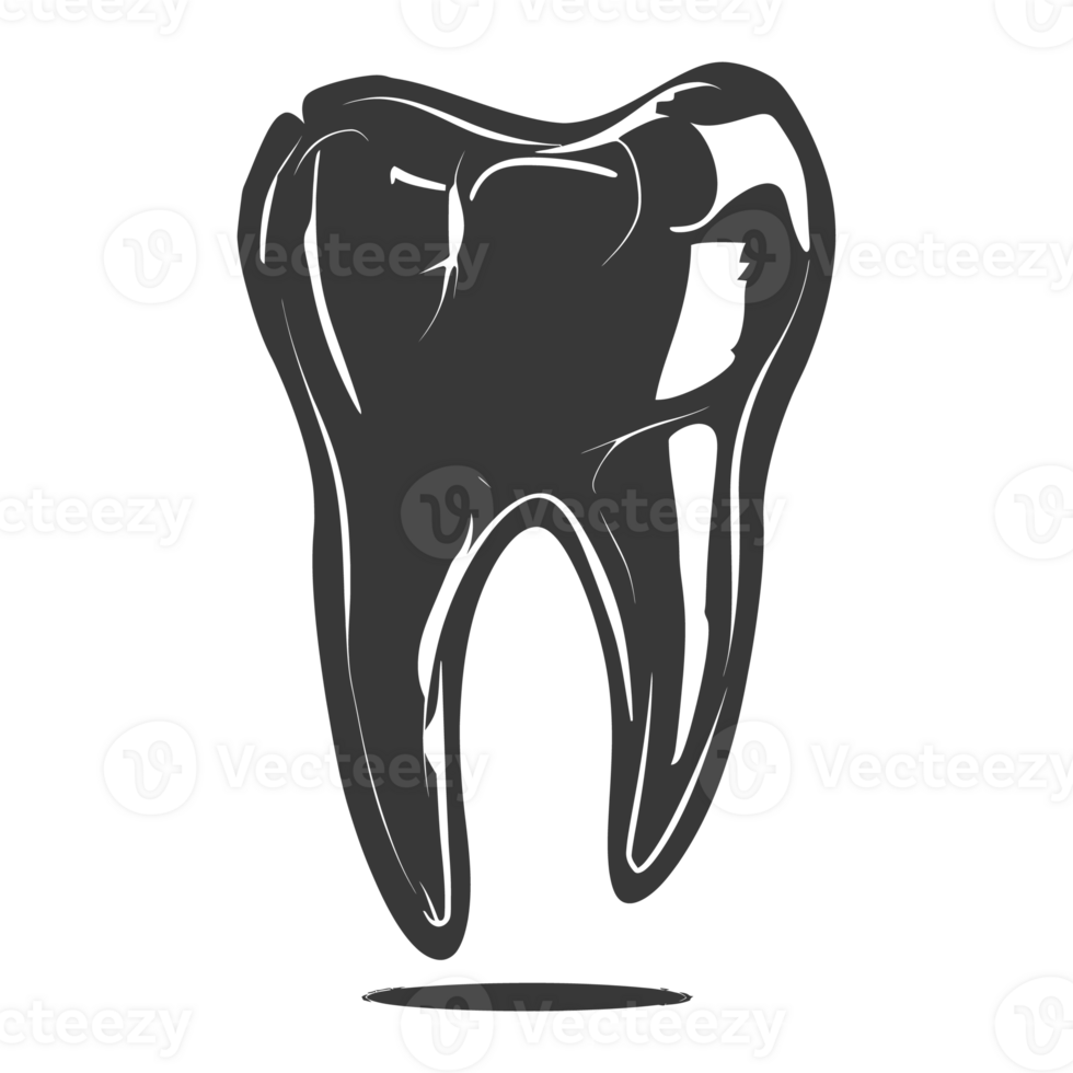 Silhouette cavity tooth black color only full body png